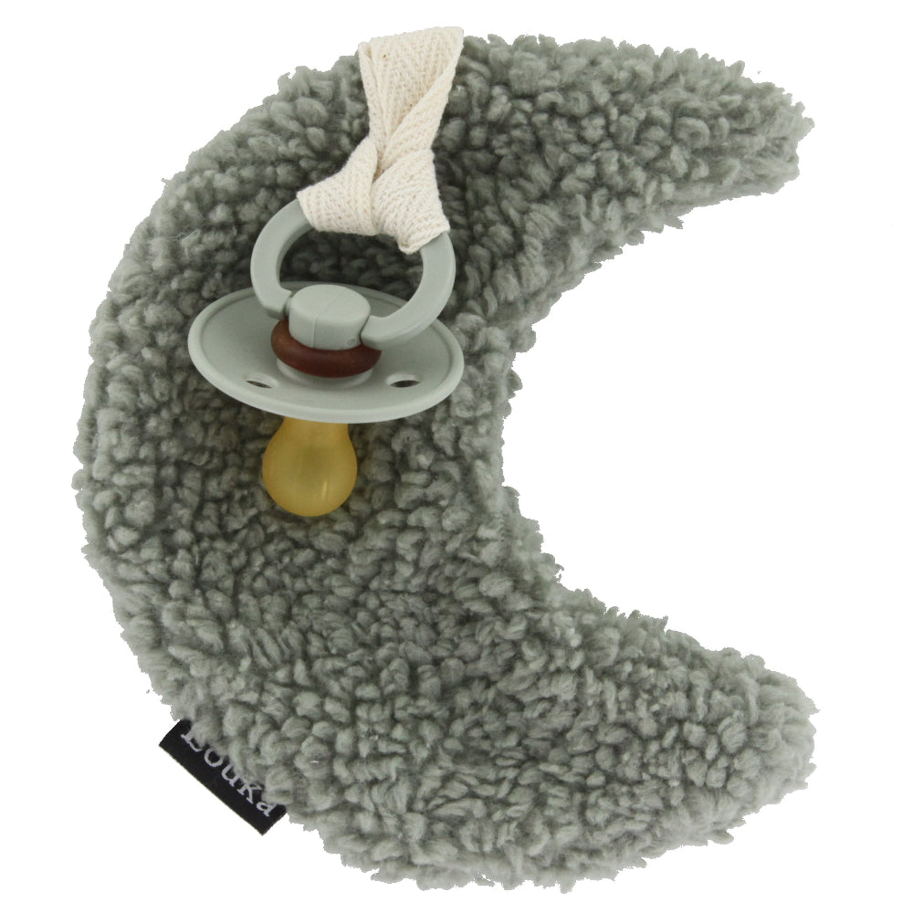 Handgemaakt speendoekje maan oud groen van zachte teddy katoen - Louka knuffeldoekje voor baby's - Veilig alternatief voor speenkoord
